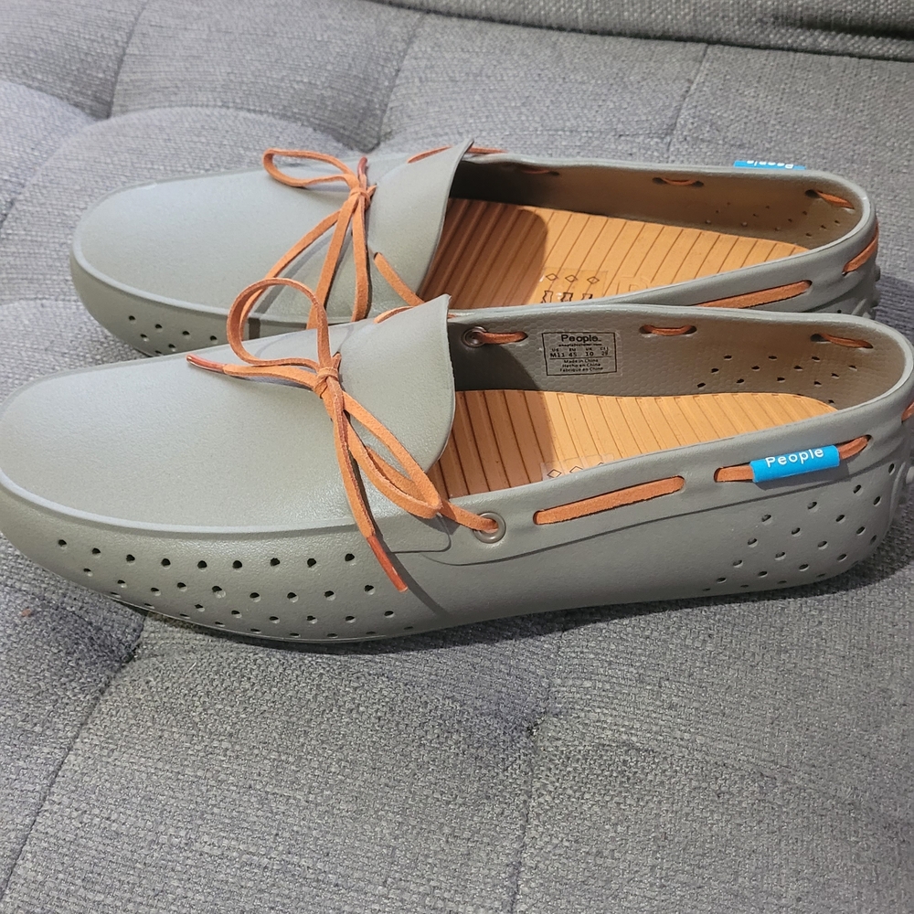 People Footwear Men’s Gray Slip-On Boat Shoes with Tan Laces